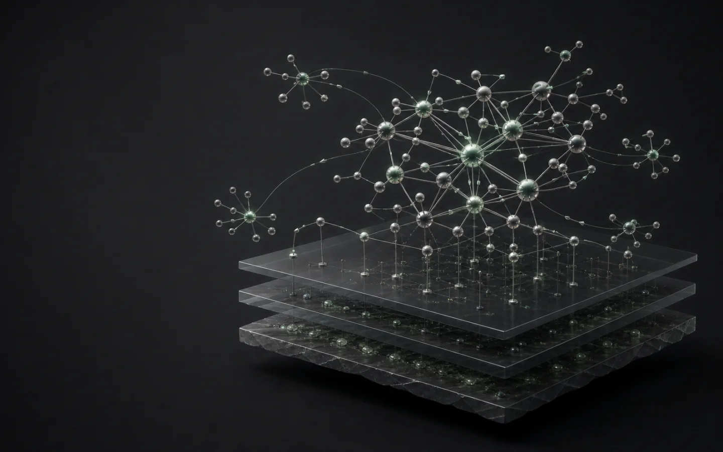 Abstract property graph suspended over durable storage layers.