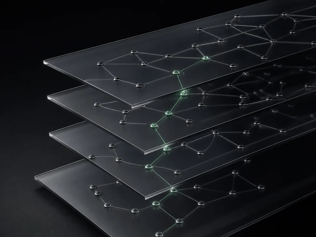 Layered graph segments linked by a single durable path.